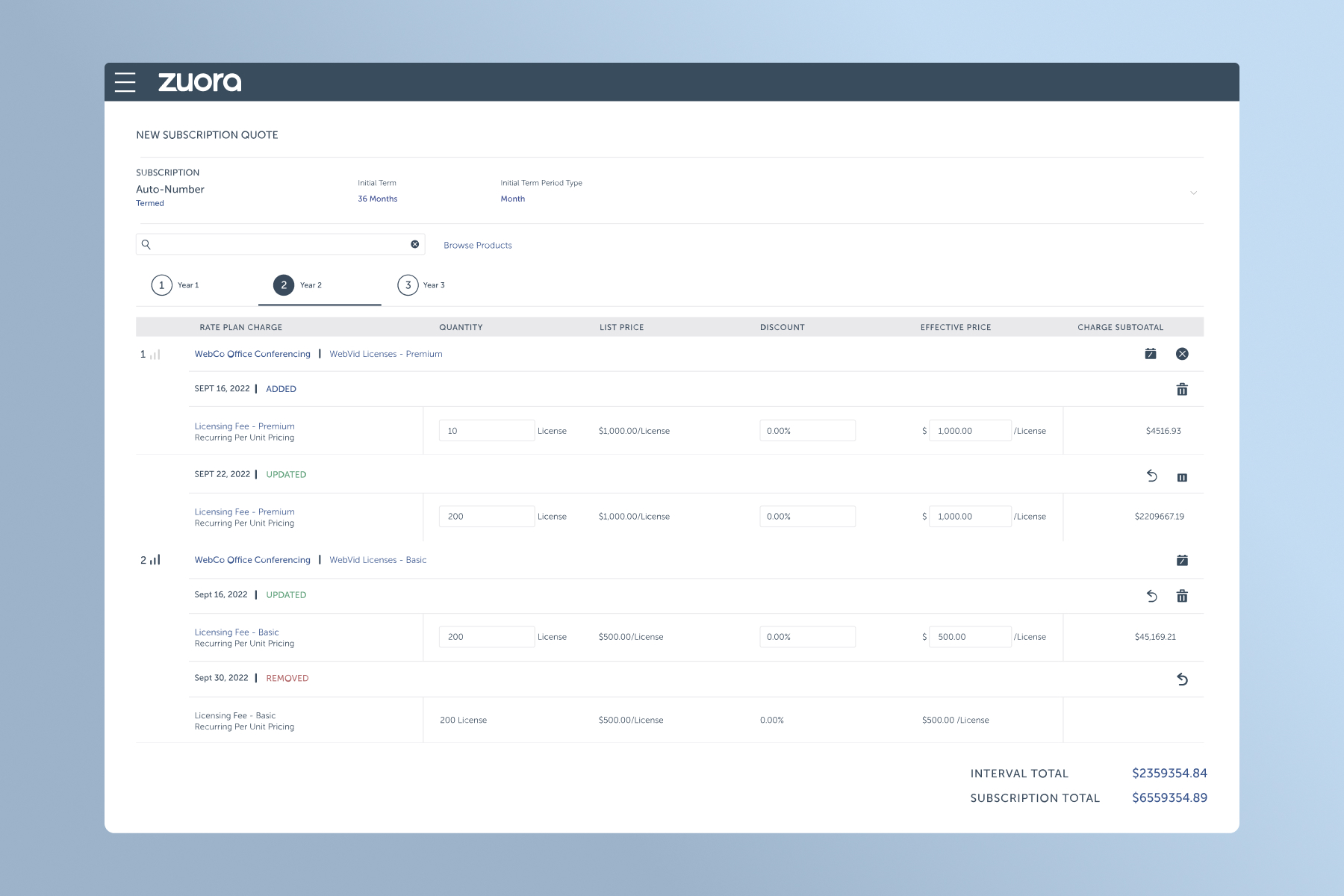 new subscription quote dashboard UI