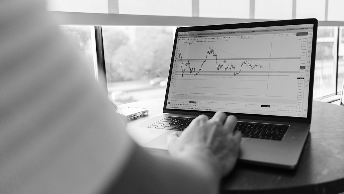 Person analyzing financial charts on a laptop screen.