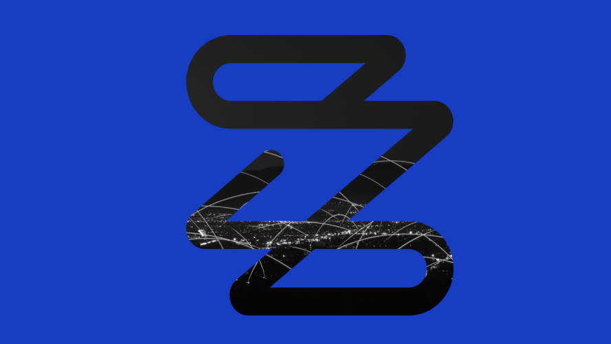 Black stylized Zuora logo overlaying a satellite map pattern on a solid blue background.