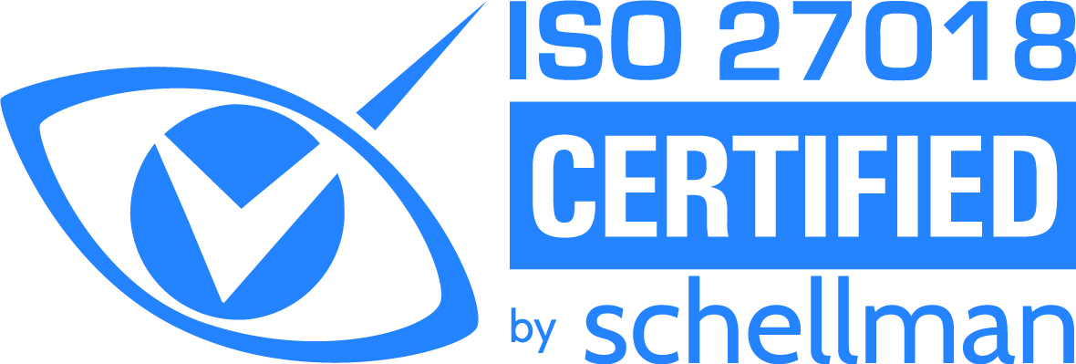 Iso 27018 certified by schellman logo featuring a blue checkmark.