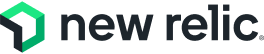 Logo of new relic, featuring a stylized green "n" and "r" inside a black hexagon, next to the words "new relic" in gray.
