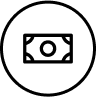 Icon representing money, depicted as a banknote with a circle in the center.