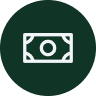 Symbol einer Dollarnote in der Mitte eines dunkelgrünen Kreises.