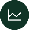 Einfaches Liniendiagrammsymbol auf einem dunkelgrünen kreisförmigen Hintergrund.