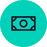 Icon depicting a dollar bill on a teal circular background.