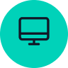 Icon of a computer monitor, displayed in black against a teal circular background.