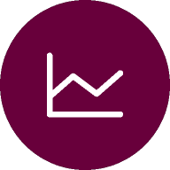 Icon depicting a graph with fluctuating data, shown in white against a dark maroon circular background.