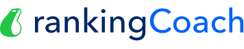 Logo de « rankingCoach » avec une icône graphique stylisée verte à gauche et le texte en noir et bleu.