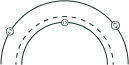 A segment of two concentric arcs, one solid and one dashed, with three circular markers placed along the dashed arc.