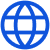 A blue globe icon with latitude and longitude lines on a white background.