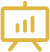 Yellow icon of a presentation board with three ascending bar graph columns, representing data analysis or growth, on a white background.