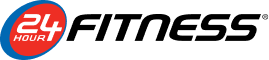 24 Hour Fitness logo with "24 Hour" in white text on a red circle, and "FITNESS" in black italicized letters to the right.