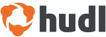 Hudl logo with three orange stylized figures forming a circle to the left of the word "hudl" in bold, dark gray lowercase letters.