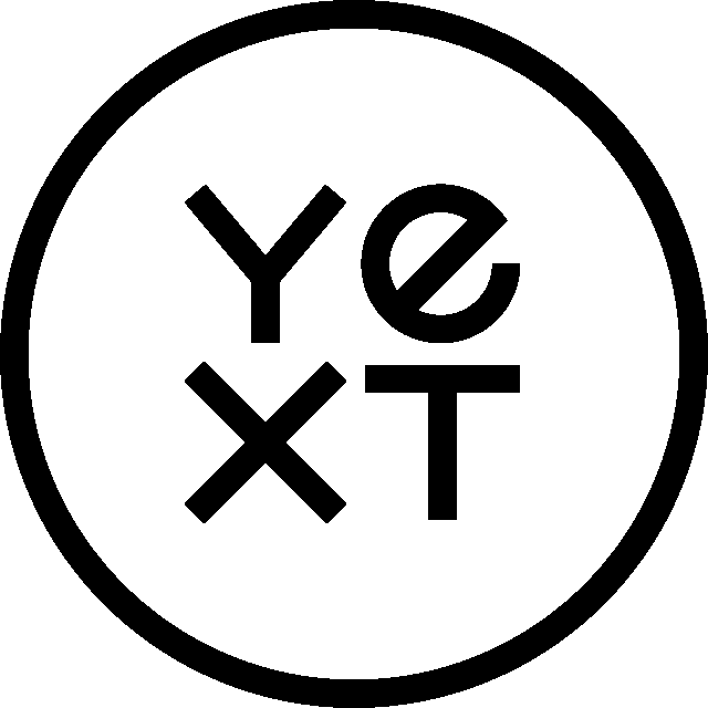 Black outlined circle with the word "YEXT" in bold, modern letters arranged diagonally inside; the letter "e" is stylized and rotated.