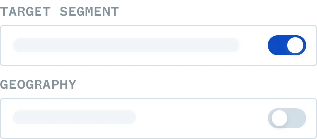Two switch toggles are shown; the top switch is turned on and the bottom switch is turned off. Both switches have adjacent text labels above them.