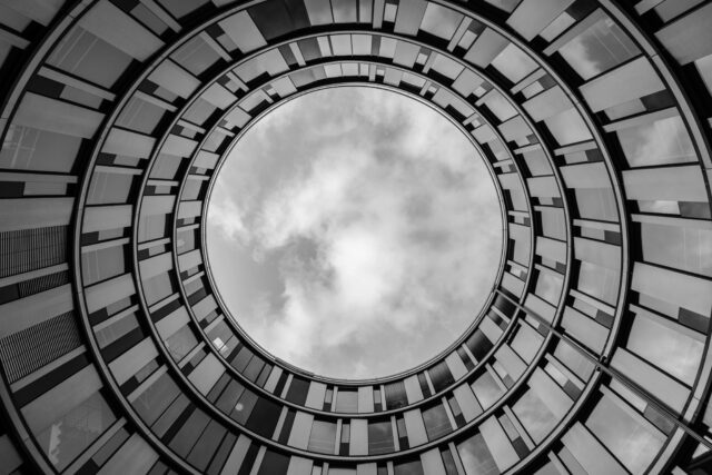 Upward view from Hamburger Welle, Hamburg, Germany